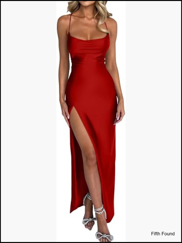 Sexy Bodycon Cowl Neck Maxi Dress Spaghetti Strap Sleeveless